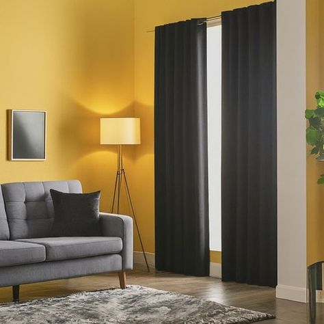 Best Curtains For Yellow Wall Perfect Curtains, Best Curtains, Color Coordination, Yellow Wall, Cool Curtains, Curtain Ideas, Black Curtains, Yellow Walls, Coordinating Colors