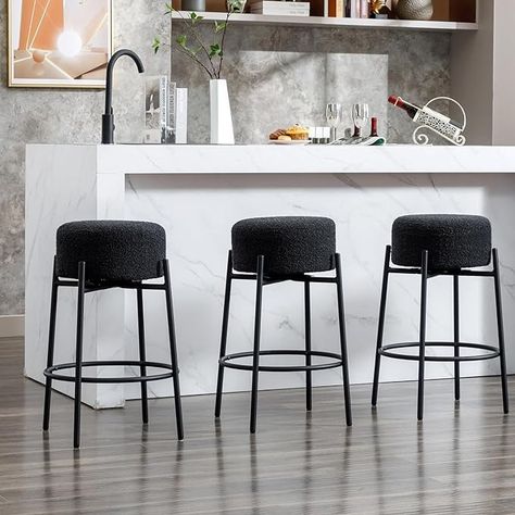 Amazon.com: Flouki Swivel Counter Stools, Boucle Fabric Upholstered Barstools Set of 3, 26" Backless Counter Height Bar Stool with 360 Swivel Seat, Metal Frame : Home & Kitchen Round Kitchen Island, Kitchen Island Black, Kitchen Breakfast Area, Stools For Kitchen Island, Swivel Counter Stools, Counter Height Bar, Counter Height Bar Stools, Swivel Seating, Boucle Fabric