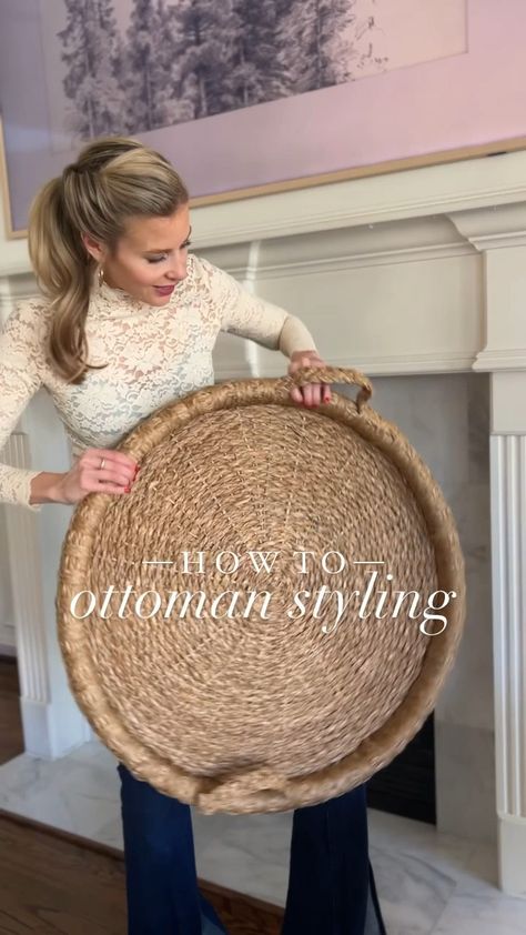 Round Braided Bankuan Tray with … curated on LTK Circle Basket Tray, Round Wicker Tray Decor, Woven Ottoman Tray, Rattan Ottoman Tray, Round Woven Tray, Living Ro, Ottoman Styling, Poufs & Ottomans, Round Ottoman