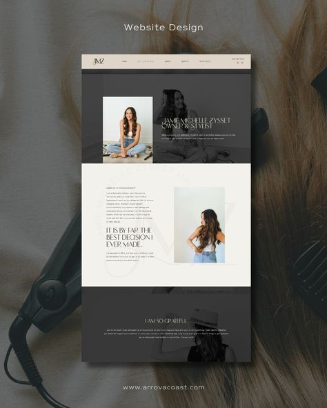 An 'About Me' website page that we're obsessed with! 😍 Here's a peek at @jamie.jmzhair 💻 ✍🏽  
⁠
www.jmzhair.com


keywords: omaha website designer, omaha hair stylist, omaha hair salon #hairsalonwebsite #omahawebsitedesigner Hair Salon Website Design, Salon Website Design, Website Layouts, Website Page, About Page, Web Design Trends, Web Designers, Minimalist Designs, Design Skills