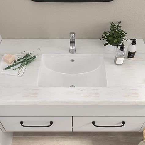 Square Bathroom Sink, Porcelain Bathroom Sink, Lake House Bathroom, White Vessel Sink, Contemporary Modern Design, Quartz Sink, Rectangular Sink Bathroom, Serene Bathroom, Undermount Sinks