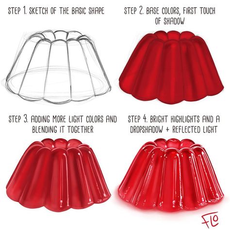 Art with Flo on Instagram: “Painting red jello in Procreate in 4 steps. The fully narrated 45 min tutorial video is available at Patreon. APP: Procreate BRUSHES: Basic…” Art With Flo, Digital Art Tutorial Beginner, Cake Drawing, Reference Photos For Artists, Digital Painting Techniques, Texture Drawing, Food Illustration Art, Procreate Tutorial, Digital Art Beginner