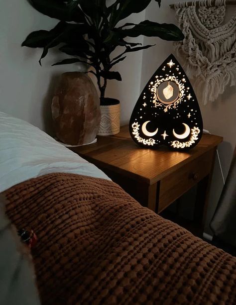 Hambort.com Beautiful Lotus Flower, Occult Decor, Crystal Shelves, Flower Table, Goth Home, Goth Home Decor, Witchy Decor, Cute Bedroom Decor, Wooden Design