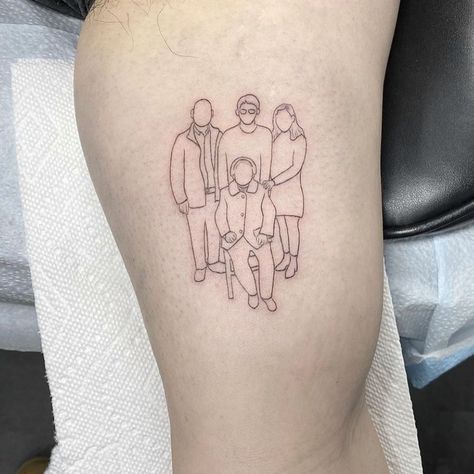 Line portrait of family by @hontattoostudio Work Portrait, Line Portrait, Line Work, Fine Line Tattoos, Line Tattoos, Tiny Tattoos, Girl Tattoos, Geometric Tattoo, Portrait Tattoo