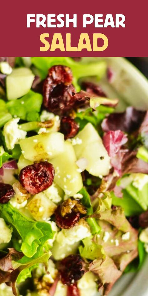 pear and feta salad in bowl Pear Vinaigrette Dressing, Salad With Feta Cheese, Holiday Salad, Pear Salad Recipes, Feta Cheese Salad, Salad With Feta, Dish Ideas, Superfood Salad, Pear Salad