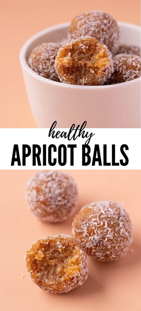 Recipe With Biscuits, Apricot Balls, Apricot Recipes, Energy Ball Recipe, Bliss Balls, Sweet Snacks Recipes, Balls Recipe, Almond Recipes, Healthy Sweets