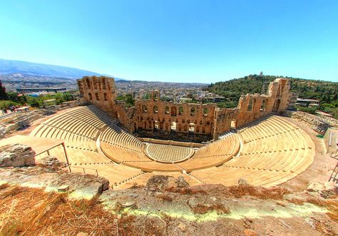 Theatre of Dionysus Eleuthereus, Athens. Located in central Athens and on the south-eastern side of the Acropolis, the remains of the Theatre of Dionysus Eleuthereus offer much more than a simple suggestion of the events that once took place here many centuries ago. Ancient Greek Theatre Aesthetic, Theatre Of Dionysus, Ancient Roman Theatre, Roman Theatre Architecture, Greek Theater, Greek Theatre, The Acropolis, The Theatre, Acropolis