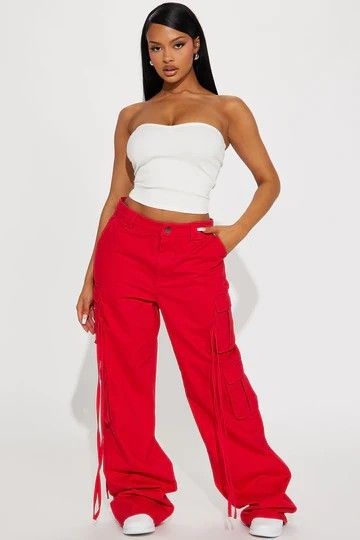 Red Cargo Pants Outfit, Red Cargo Pants, Red Pants Outfit, The Choice Is Yours, Cargo Pants Outfit, Fashion Nova Pants, The Choice, Red Pants, Cute Comfy Outfits