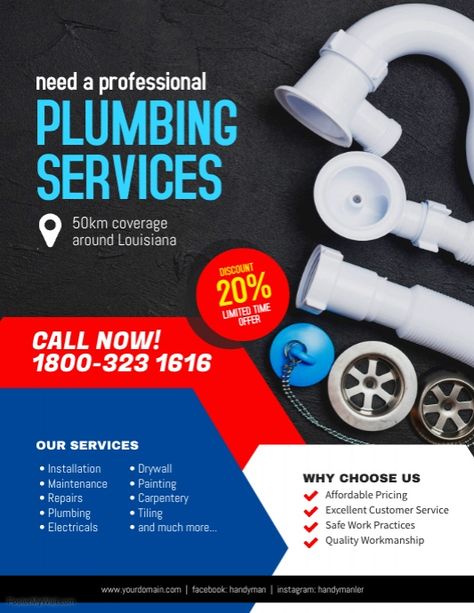 Plumbing Services Handyman Flyer Poster Handyman Flyer, Cleaning Service Flyer, Plumbing Companies, Business Poster, Plumbing Emergency, Leak Repair, Plumbing Services, Promotional Flyers, Flyer Poster