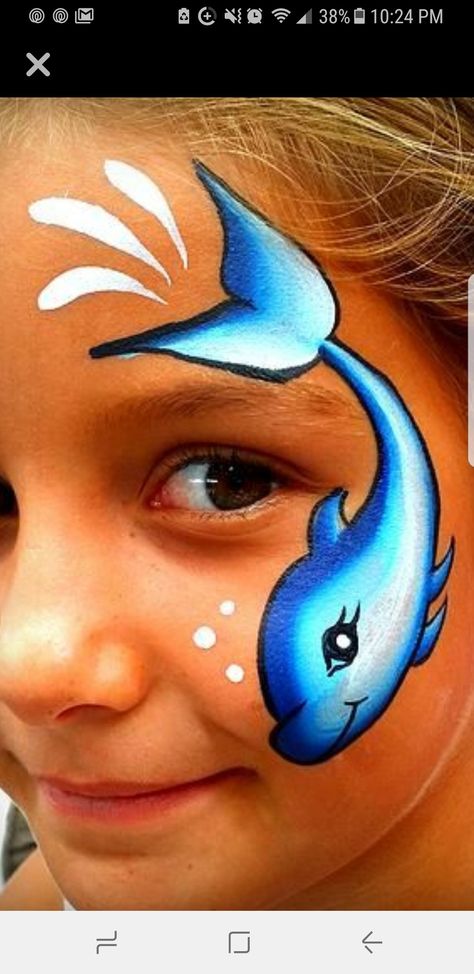 Dolphin Face Paint Easy, Whale Face Paint, Fish Face Paint, Under The Sea Face Paint, Face Painting Dolphin Easy, Dolphin Face Paint, Sea Creature Face Paint, Ocean Face Painting, Sea Face Paint