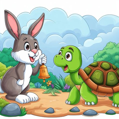 Hare Cartoon, Rabbit And Tortoise, The Hare And The Tortoise, Education Cartoon, The Tortoise And The Hare, Sun Coloring Pages, Flower Crafts Kids, Pencil Sketches Easy, Children Stories