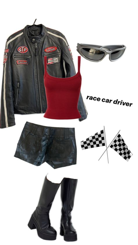 Biker Spirit Day Outfit, Surfer Vs Biker Spirit Week Outfits, Biker Outfit Spirit Week, F1 Costume, Diver Outfit, Bikers Outfit, Horse Shoot, Biker Costume, Spirit Week Outfits