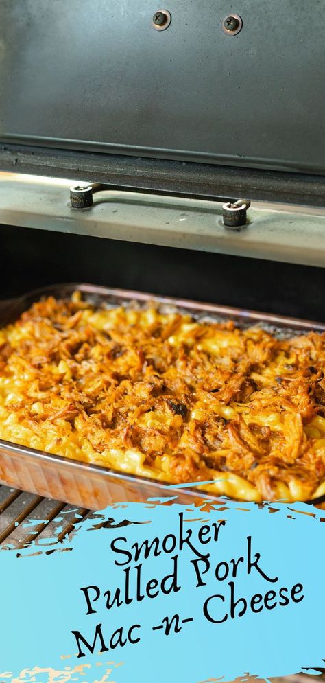 A Rec Teq pellet smoker with a glass baking pan of homemade macaroni and cheese topped with BBQ pulled pork. Cornflake Potato Casserole, Smoker Pulled Pork, Pork Mac And Cheese Recipe, Smoker Mac And Cheese, How To Cook Macaroni, Pulled Pork Leftover, One Pot Chicken Pasta, Pork Leftover Recipes, Pulled Pork Mac And Cheese