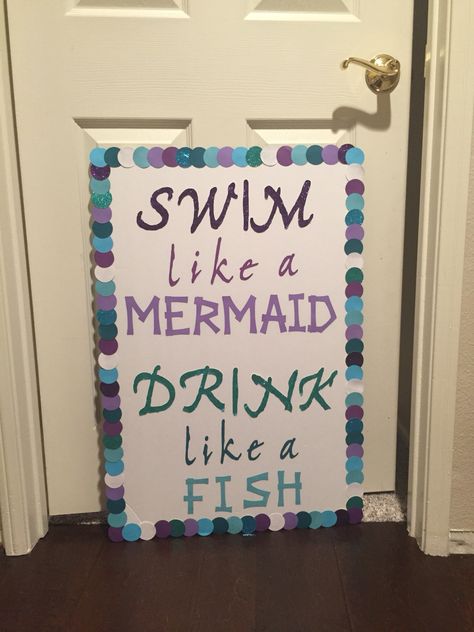 "Swim like a mermaid, Drink like a Fish" sign for my daughters upcoming mermaid themed 1st birthday party!! Mermaid Bachelorette Party Ideas, Fun Bachelorette Party Ideas, Mermaid Bachelorette Party, Mermaid Bridal Showers, Fish Sign, Mermaid Drink, Fun Bachelorette Party, Mermaid Bachelorette, Themed 1st Birthday