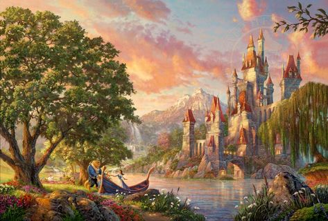 Thomas Kinkade Art, Thomas Kinkade Paintings, Kinkade Paintings, Kinkade Disney, Thomas Kinkade Disney, Art Thomas, Disney Paintings, Disney Belle, Disney Images