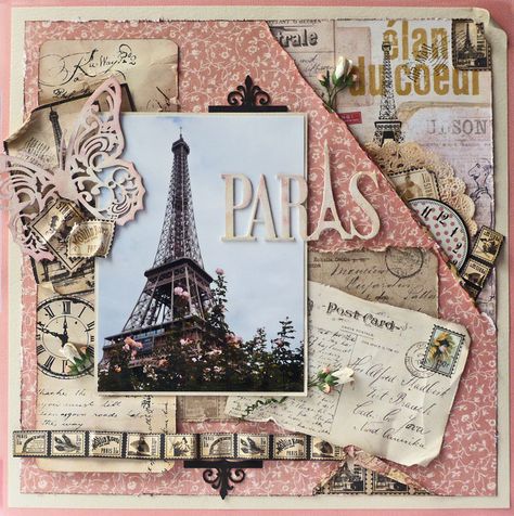 #Graphic45 paper collections: Once Upon a Springtime & Curtain Call Designed by: Gloria Stengel: Scraps of Life: Paris in Pink - Imaginarium Designs Travel Scrapbook Pages, Scrapbooking Vintage, Vacation Scrapbook, Scrapbook Videos, Album Scrapbooking, Paris Theme, Scrapbook Printables, Vintage Scrapbook, Scrapbook Page Layouts