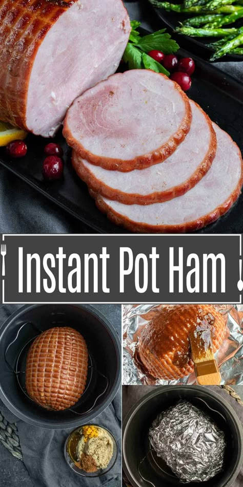 This Instant Pot Ham can be made with bone-in or boneless ham. It is a perfectly tender, juicy, glazed ham in under a hour! Instant Pot Ham makes preparing Christmas dinner, or Easter dinner easy. It's also a simple way to make a ham dinner any time of the year. A simple honey glaze and instructions on how long to cook ham in the Instant Pot make this time-saving recipe perfect for the holidays. Reheating Ham, Ham In Instant Pot, Boneless Ham Recipe, Instant Pot Ham Recipe, Boneless Ham, Instant Pot Ham, Precooked Ham, Ham Glaze Brown Sugar, Whole Ham