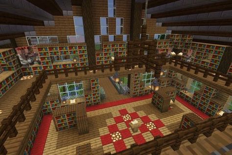 Minecraft Library Ideas, Minecraft Library, Minecraft Crafting Recipes, Interior Design Minecraft, Minecraft House Interior, Roman House, Minecraft Images, Minecraft Structures, Minecraft Farm