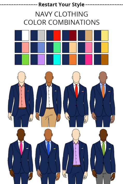 What Colors Go Together? The Best Clothing Combinations Navy Blue Suit Men, Color Matching Clothes, What Colors Go Together, Mens Tailored Suits, Vest Outfits Men, Colours That Go Together, Suit Combinations, Blue Color Combinations, Blue Suit Men