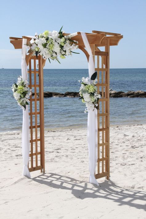 Garden Arch Decor Idea Beach Wedding Arches, Wedding Trellis, Beach Wedding Arch, Wedding Arbors, Wedding Alters, Florida Keys Wedding, Arch Decor, Beach Wedding Colors, Beach Wedding Reception