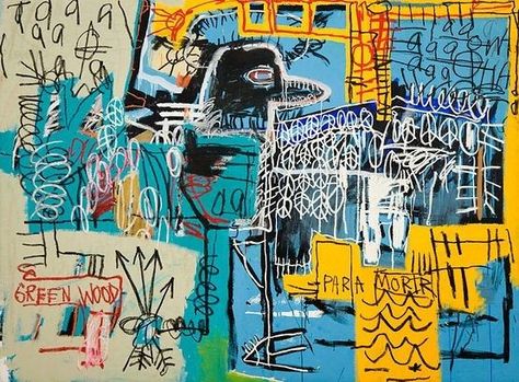 Jean-Michel Basquiat Bird on Money c. 1981 Location: Private Collection  The painting is an homage to one of Jean-Michel Basquiat's heroes jazz saxman Charlie Parker ... yardbird ... was one of the musician's nicknames... Basquiat was nothing if not sophisticated. He toyed with primitivist tropes rhythmically the way jazz musicians play with standards. He made that connection himself; the names of famous jazz players turn up in many of his works  #abstractart #thedeancollection #artworkoftheda Jm Basquiat, Basquiat Paintings, Images Pop Art, Bad Painting, Charcoal Painting, Ship Travel, Hotel Garden, Basquiat Art, Museum Hotel