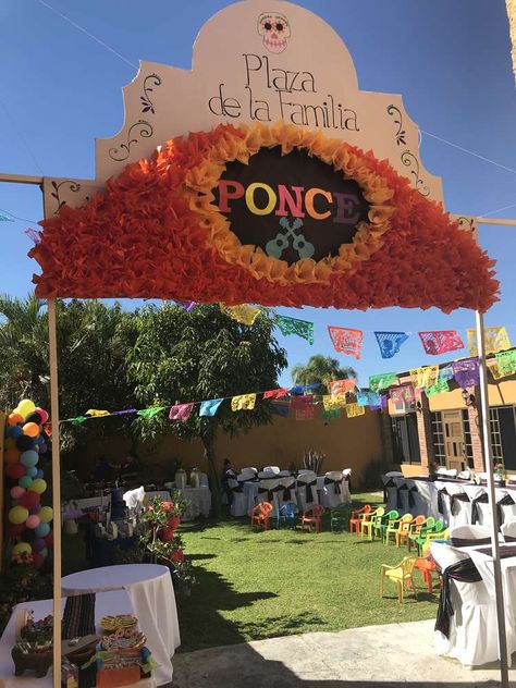 Maximiliano’s 1st Birthday  | CatchMyParty.com Coco Birthday Decorations, Coco Movie Centerpieces, Pixar Coco Birthday Party, Disney Coco Birthday Party Centerpieces, Coco Birthday Theme, Coco Theme Halloween Decorations, Coco Themed Party, Coco Party Games, Coco Disney Party