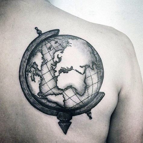 Cool Mens Shaded Back Globe Tattoo Design Ideas Tattoo Ideas Travel, Globe Tattoo, Globe Tattoos, Earth Tattoo, Map Tattoos, World Tattoo, Travel Globe, Tattoo Trends, Tattoo Models