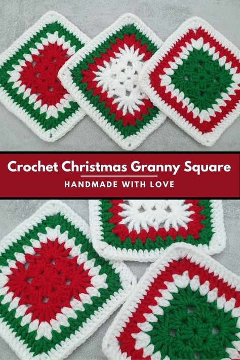 Hello everyone! Welcome to Handmade with love's crochet tutorial. In this beautiful YouTube Christmas tutorial you will see how to crochet these lovely, easy squares. With winter colors and patterns you can create a beautiful 3d crochet project for Christmas with unique designs. This winter crochet motif is useable for a variety of decorative crochet DIYs like coaster, garland, blanket, pillow, afghan, bag etc. Wonderful and interesting granny square for stunning projects. Xmas Granny Square, Easy Christmas Crochet Blanket, Unique Christmas Colors, Crochet Xmas Blanket, Interesting Granny Square Patterns, Xmas Crochet Decorations, Crochet Christmas Tree Granny Square, Christmas Granny Squares Crochet, Christmas Granny Square Crochet Pattern