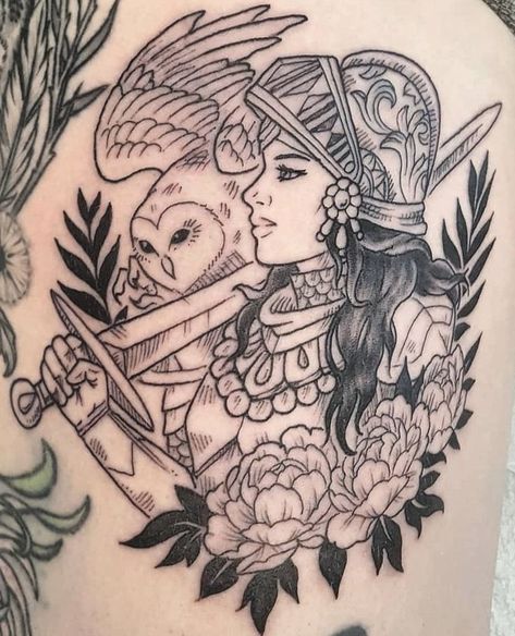 Lady Knight, Portland Tattoo, Emo Tattoos, Knight Tattoo, Explore Tattoo, Shield Maiden, Female Knight, Book Tattoo, Black Work