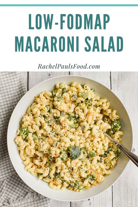 Low Fodmap Macaroni Salad, Low Fodmap Pasta Salad Recipes, Low Fodmap Salad Recipes, Low Fodmap Pasta Salad, Macaroni Pasta Salad, Fodmap Meals, Creamy Macaroni Salad, Ibs Friendly Food, Fod Map