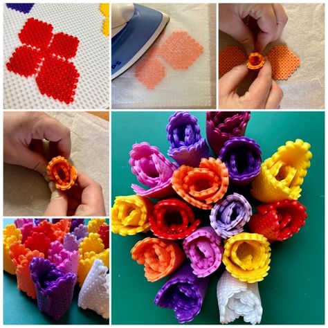 TULIPANY | Perler Bead Flower Patterns, Hama Beads 3d, 3d Perler Bead, Art Perle, Hama Beads Design, Perler Bead Crafts, Motifs Perler, Perler Crafts, Diy Perler Bead Crafts