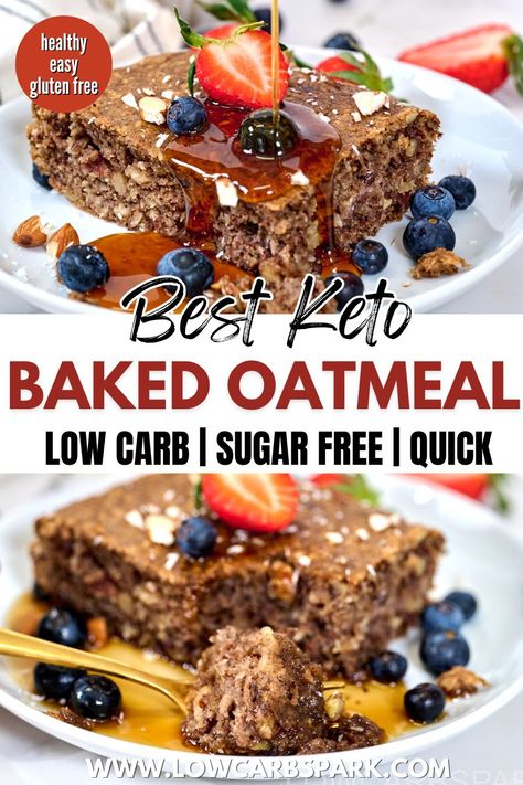 Energize your mornings with our delicious Keto Baked Oatmeal! No oats, no sugar, just a wholesome, low carb alternative that's naturally gluten-free and super satisfying. Start your day with a burst of flavor! Keto Baked Oatmeal, Baked Oatmeal Chocolate, Low Carb Oatmeal, Unique Breakfast, Baked Apple Oatmeal, Keto Oatmeal, Sugar Free Breakfast, No Bake Oatmeal Bars, Baked Oatmeal Recipe