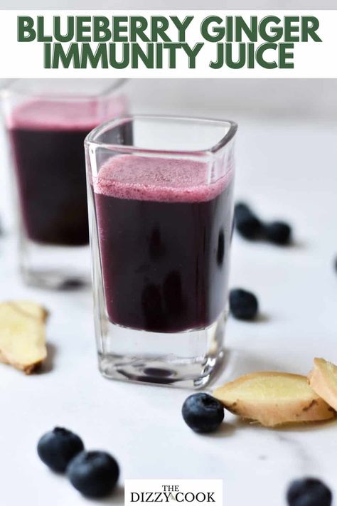 This brain-boosting blueberry ginger immunity shots is a delicious way to boost your immune system and brain health all with simple ingredients. Perfect as a wellness shot, flavored ice cubes, or a non-alcoholic drink/mocktail. This juice packs anti-inflammatory, pain-fighting power with antioxidants and vitamin c. Ginger Immunity Shots, Drink Mocktail, Immunity Juice, Immunity Drink, Immunity Shots, Flavored Ice Cubes, Flavored Ice, Ginger Drink, Wellness Shots