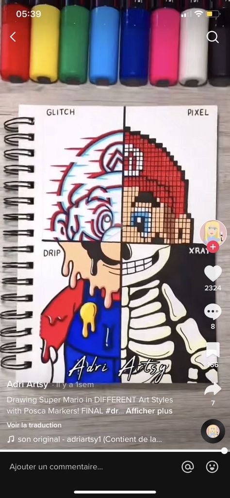 4 Different Styles Drawing, 4 Style Drawing, Drip Effect Drawing, Drip Drawing Ideas, Glitch Drawing Ideas, Posca Drawing Ideas, Mario Drawing, Posca Drawing, Simple Art Drawings