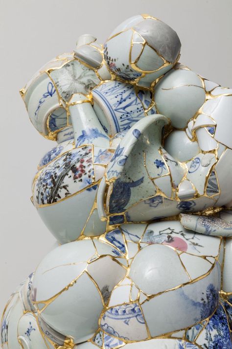 Translated Vase (TVW 6), 2013 (detail), ceramic shards, epoxy, 24k gold leaf, 27 x 26 x 27 1/2 inches Shattered Porcelain, Ceramic Containers, Kintsugi Art, Dangerous Liaisons, Contemporary Arts, Colossal Art, Versace Home, Modern Crafts, Film Photo