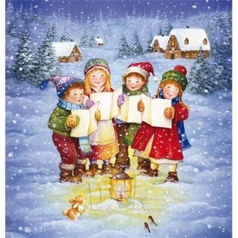 Happy Winter Solstice, Christmas Children, Napkins For Decoupage, Table Party, Paper Napkins For Decoupage, Winter Schnee, Folk Art Flowers, Vintage Christmas Images, Christmas Carols