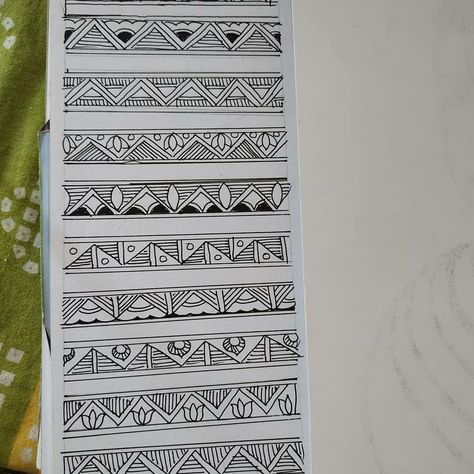 Madhubani border Madhubani Pattern Design, Mandana Rajasthani Art Border, Warli Painting Border Design, Madhubani Designs Pattern, Mithila Painting Border Design, Warli Border Design, Folk Art Border Design, Madhubani Painting Border Design, Madhubani Borders Patterns