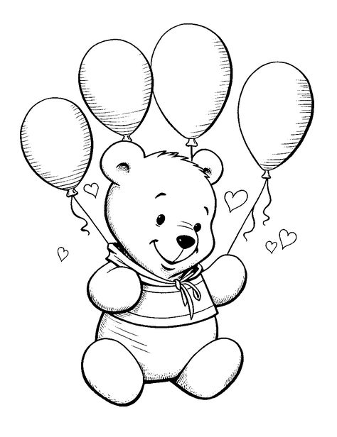 Valentine’s Day Hearts: Winnie the Pooh Bear with big balloons for valentine celebration. (Free Printable Coloring Page for Kids) Winnie The Pooh Coloring Pages, Pooh Coloring Pages, Valentines Day Coloring Page, Disney Valentines, Valentines Day Coloring, Coloring Art, Coloring Pages Free Printable, Bear Coloring Pages, Giant Balloons