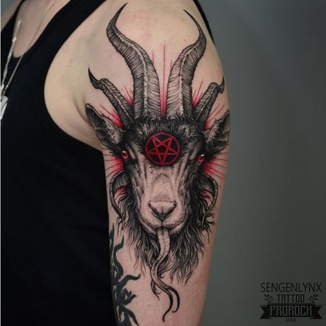 Satanic Tattoo Design, Gotik Tattoo, Satanic Tattoos, Feminine Skull Tattoos, Feminine Tattoo Sleeves, Goat Head, Devil Tattoo, Scary Tattoos, Theme Tattoo