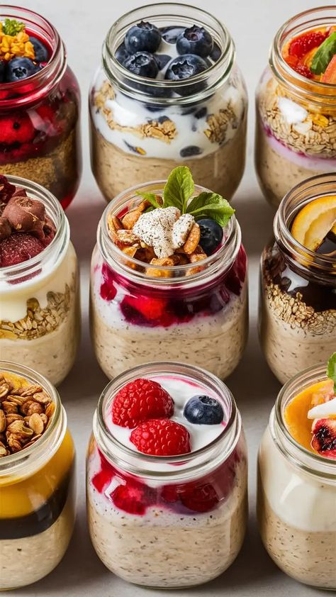 overnight oats recipes Overnight Oat Jars, Overnight Oats That Taste Good, Steel Oats Recipes Overnight Oatmeal, Drinkable Overnight Oats, Over Night Oats Healthy, Over Night Oats In A Jar, Overnight Oats Aesthetic, Extra Blueberries, Meal Prep Overnight Oats