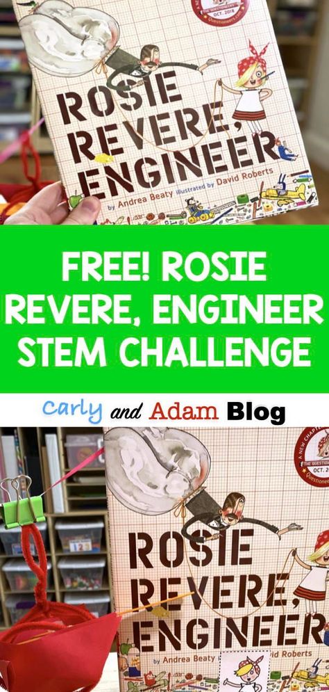 Can your elementary students help Rosie design, build, and test her flying machine? Challenge your students to design, build, and test their own flying machine to glide Rosie down a zip line. This challenge by Carly and Adam is a great way to introduce your students to STEM careers and highlight women role models in STEM. Download your free challenge. Engineering Design Challenges Middle School, Mouse Trap Stem Project, Stem For Elementary Students, Elementary Stem Projects, Stem Cart, Rosie Revere Engineer Activities, Steam Elementary, Novel Engineering, Stem Activities Elementary