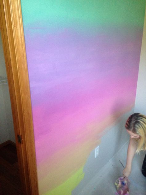 Jamie's Rainbow Ombré Wall Girls Rainbow Bedroom, Glitter Bedroom, Rainbow Bedroom, Unicorn Room, Unicorn Bedroom, Ombre Wall, Rainbow Room, Interior Design Diy, Slumber Party