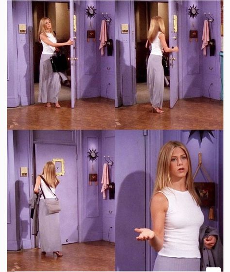 Jennifer Aniston Skirt Outfits, Rachel Friends Style, Rachel Green Skirt Outfits, Jennifer Aniston 90s Style, Rachel Green Work Outfits, Rachel Green Outfits 90s, Monica's Door, Jennifer Aniston 90s, Estilo Rachel Green