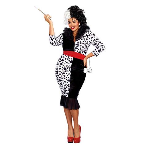 Dreamgirl Women's Plus Size Dalmatian Diva, Black/White, 2X Cruella Deville Costume, Plus Size Costume, Cruella Deville, Diva Dress, Dalmatian Print, Zip Dress, Dresses Xxl, Dress Belt, Faux Fur Collar