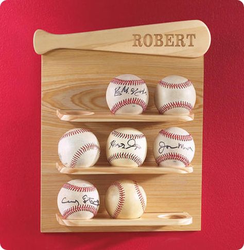 Cute for autographed balls or special game balls Baseball Shelf, Baseball Bedroom, Baseball Display, Baseball Room, Wood Bat, Baseball Decor, Personalized Baseballs, Base Ball, Boys Bedroom Decor