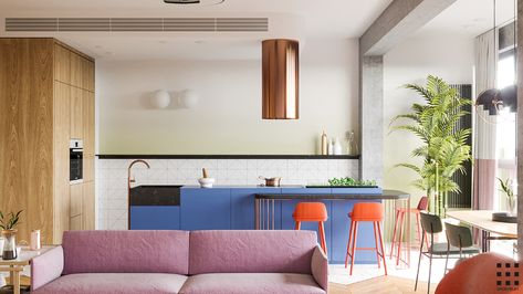 BANANA FLAT on Behance Bright Colorful Home, Home Designing, Plan Home, Bright Furniture, Colorful Kitchen Decor, Sala Grande, Design Blogs, Colorful Home, Lounge Design