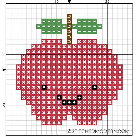 Cross Stitch Kawaii, Cross Stitch Apple, Kawaii Patterns, Kawaii Apple, Stitch Kawaii, Pixel Quilting, Kawaii Cross Stitch, Sewing Club, Cross Stitch Beginner