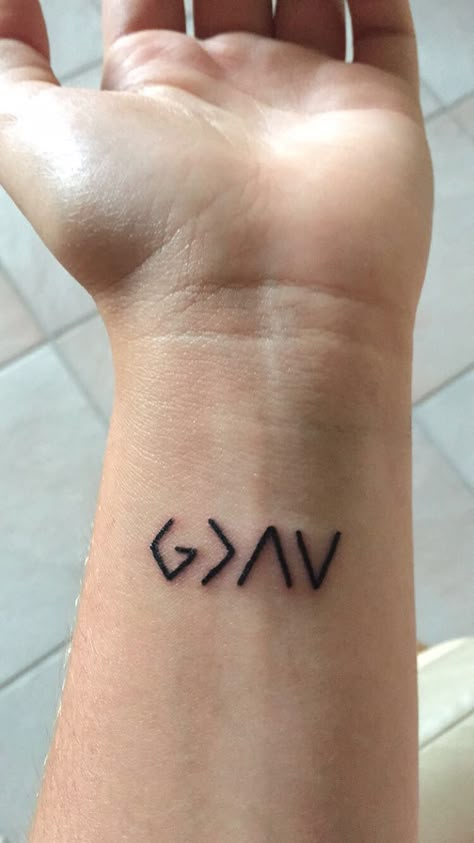 My tattoo! Got it in July of 2015. It means God is greater than the highs and lows. Tatuagem Masculina Pequena, Small Shoulder Tattoos, God Tattoos, Small Tattoos With Meaning, Jesus Tattoo, Small Tattoos For Guys, Discreet Tattoos, Nail Tattoo, Dream Tattoos