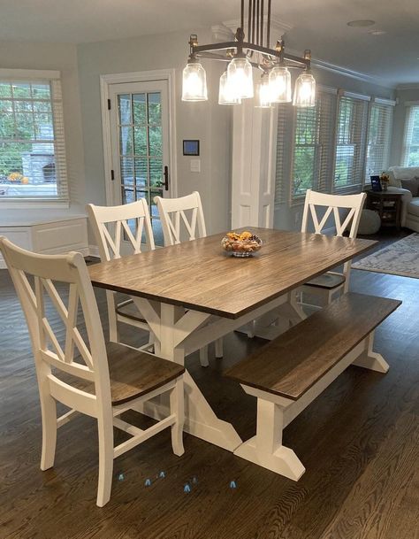 Farmhouse Table Bench, Table With Bench, Farmhouse Table With Bench, Farmhouse Dining Set, Dinning Tables, Bench Dining, Kitchen Table Bench, Farmhouse Dining Room Table, Farmhouse Bench