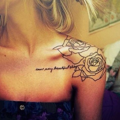 Shoulder Tattoos for Women | 55 Awesome Shoulder Tattoos | Cuded. Placement Clavicle Tattoo, Girl Shoulder Tattoos, Tattoos Pinterest, Quote Tattoos Girls, Rose Shoulder Tattoo, Bone Tattoos, Tattoo Quotes For Women, Shoulder Tattoos For Women, Pretty Rose